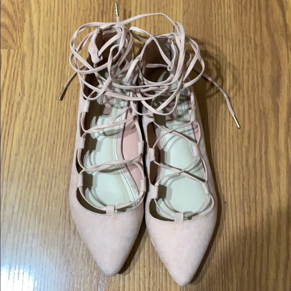 Forever 21 Pink Suede Lace Up Flats